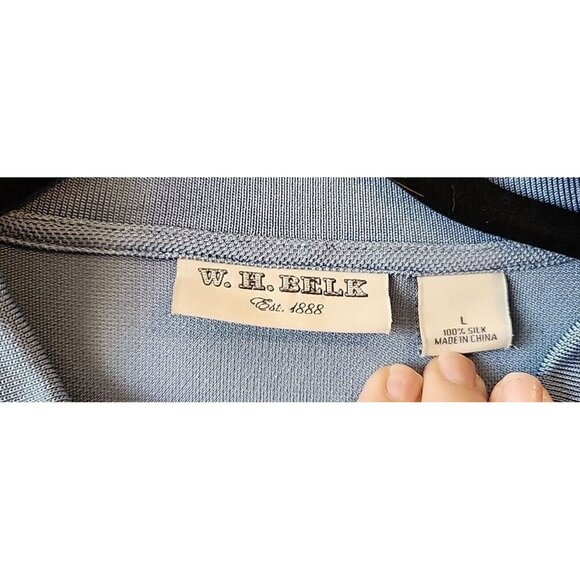 Vintage W.H. Belk Blue Silk Polo Men's Size Large - Picture 3 of 6